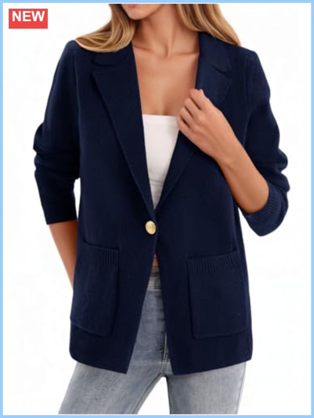 Women's Open Front Knit Blazer Long Sleeve Slim Fit Work Office Casual Suit